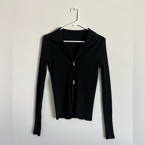 Mix zip up ribbed knit top